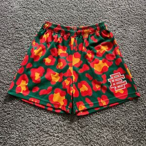 Eric Emanuel EE Basic Core Shorts Mesh Green Cheetah Orange Mens Large